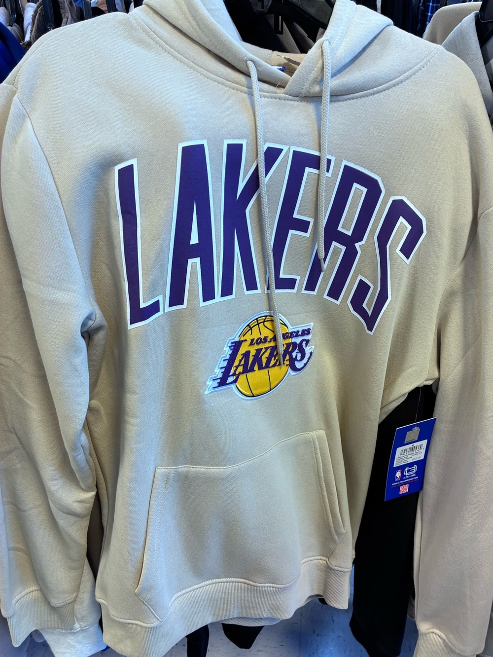 NBA Los Angeles Lakers Beige Pullover Hoodie with Purple and Gold Logo